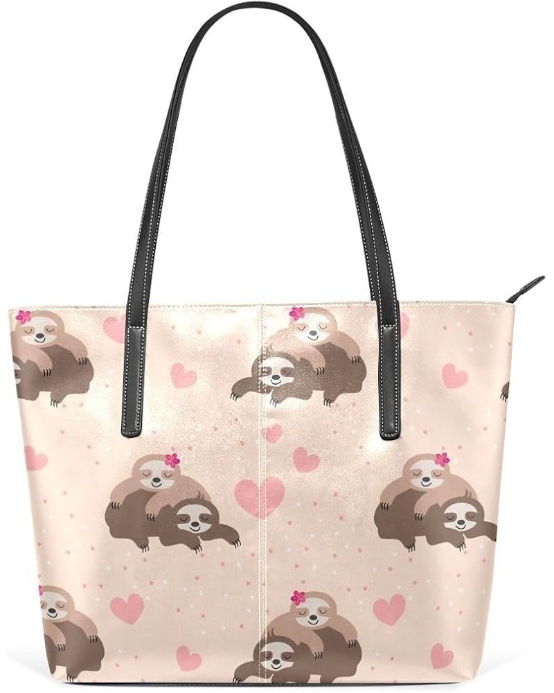 Handbags for Women Tote Bags with 11.08"(L) x 3.54"(W) x 11.02"(W) - Cute Sloth Blue Pink Cute Sloth Dots $24.93 Totes