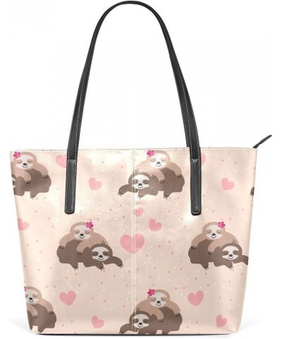 Handbags for Women Tote Bags with 11.08"(L) x 3.54"(W) x 11.02"(W) - Cute Sloth Blue Pink Cute Sloth Dots $24.93 Totes