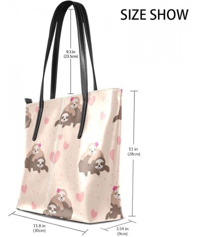 Handbags for Women Tote Bags with 11.08"(L) x 3.54"(W) x 11.02"(W) - Cute Sloth Blue Pink Cute Sloth Dots $24.93 Totes