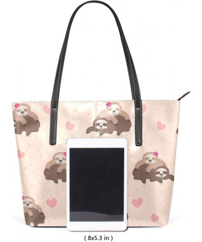 Handbags for Women Tote Bags with 11.08"(L) x 3.54"(W) x 11.02"(W) - Cute Sloth Blue Pink Cute Sloth Dots $24.93 Totes