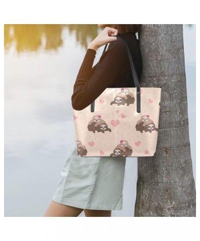 Handbags for Women Tote Bags with 11.08"(L) x 3.54"(W) x 11.02"(W) - Cute Sloth Blue Pink Cute Sloth Dots $24.93 Totes