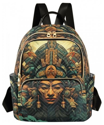 Small Fashion Backpack for Women Aztec Statue Print Ladies Travel Daypack Aesthetic Shoulder Bag 10.2×5.1×12.5 IN $14.08 Back...