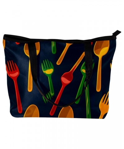 Tote Bag with Zipper, Casual Handbags for Women, Shoulder Bag, Cartoon Forks and knives $13.48 Totes