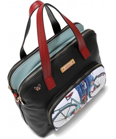 Nikky Nylon Step by Step Dome Satchel Handbag with2 Zip Compartments, Bicycle Checker Fashion Print, Medium $28.29 Satchels