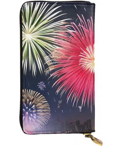 Splendid Fireworks Pattern Leather Long Clutch Wallet : Comfortable, Lightweight,Fashion, Durable 7.48 X 4.13 in, Black, One ...