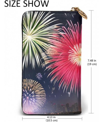 Splendid Fireworks Pattern Leather Long Clutch Wallet : Comfortable, Lightweight,Fashion, Durable 7.48 X 4.13 in, Black, One ...