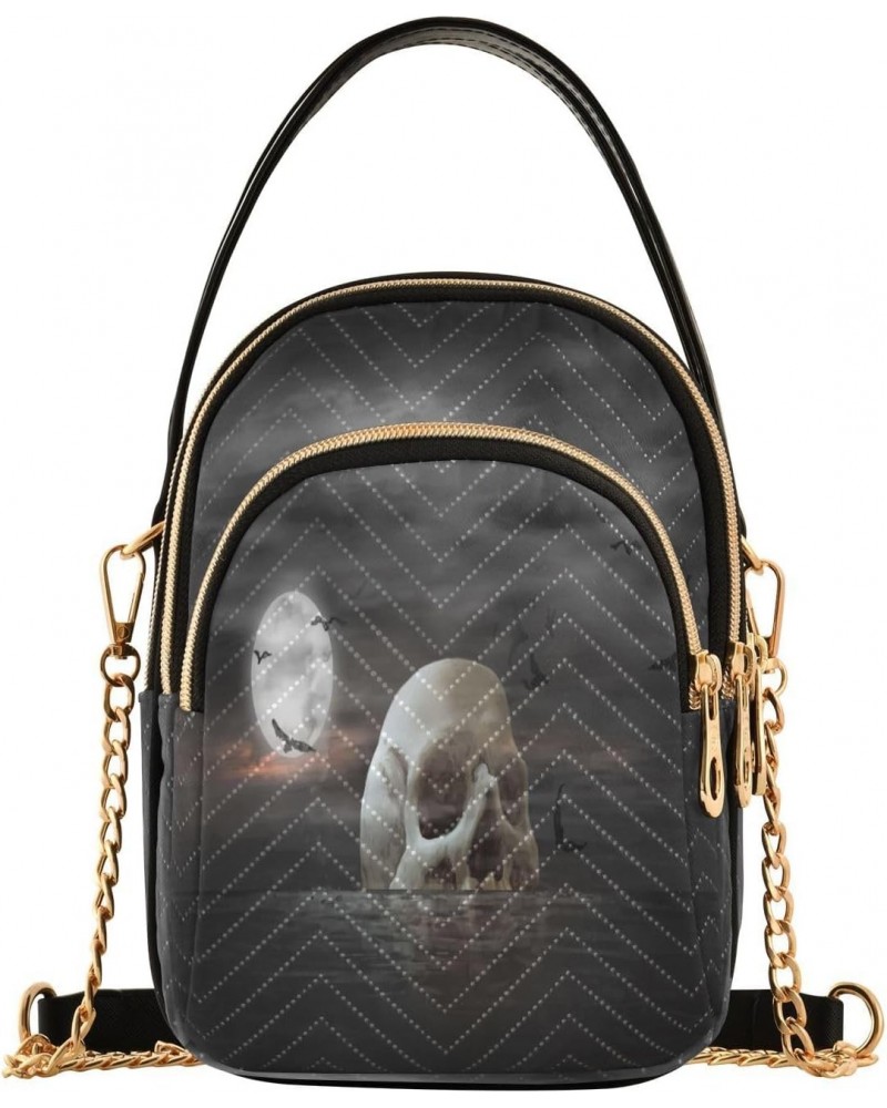 Skull-like Island Crossbody Bags for Women Quilted Chain Crossbody Purses Trendy Death Themed Cross Body Phone Purse Handbag ...