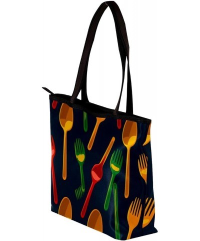 Tote Bag with Zipper, Casual Handbags for Women, Shoulder Bag, Cartoon Forks and knives $13.48 Totes