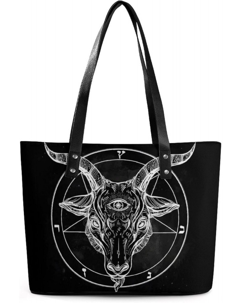 Pentagram with Demon Baphomet Satanic Goat Women's Handbag Fashion Top Handle Bag Large Tote Cute Purse Shoulder Bags with Po...