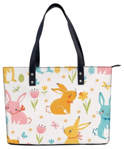 Colored Rabbit Pattern Tote Bag Lightweight Handbag for Shopping Gym Hiking Travel Pool Yoga Shoulder Bag with Outer Zipper P...