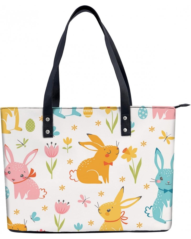 Colored Rabbit Pattern Tote Bag Lightweight Handbag for Shopping Gym Hiking Travel Pool Yoga Shoulder Bag with Outer Zipper P...