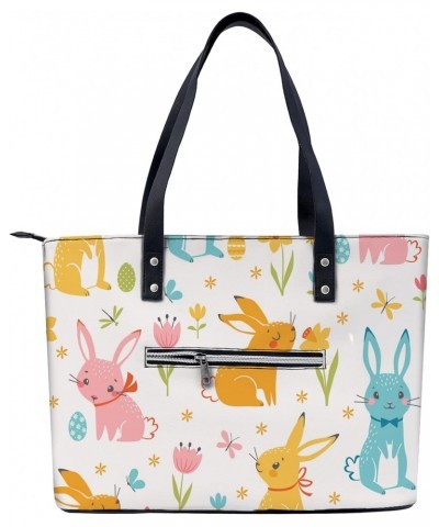 Colored Rabbit Pattern Tote Bag Lightweight Handbag for Shopping Gym Hiking Travel Pool Yoga Shoulder Bag with Outer Zipper P...