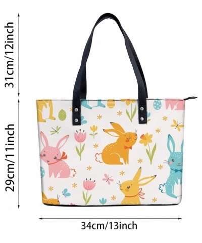 Colored Rabbit Pattern Tote Bag Lightweight Handbag for Shopping Gym Hiking Travel Pool Yoga Shoulder Bag with Outer Zipper P...