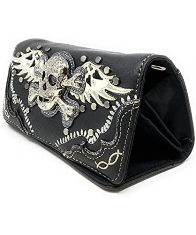 Women's Embroidered Metal Skull With Wings Purse Handbag and Wallet set Black Skull Set $27.53 Shoulder Bags