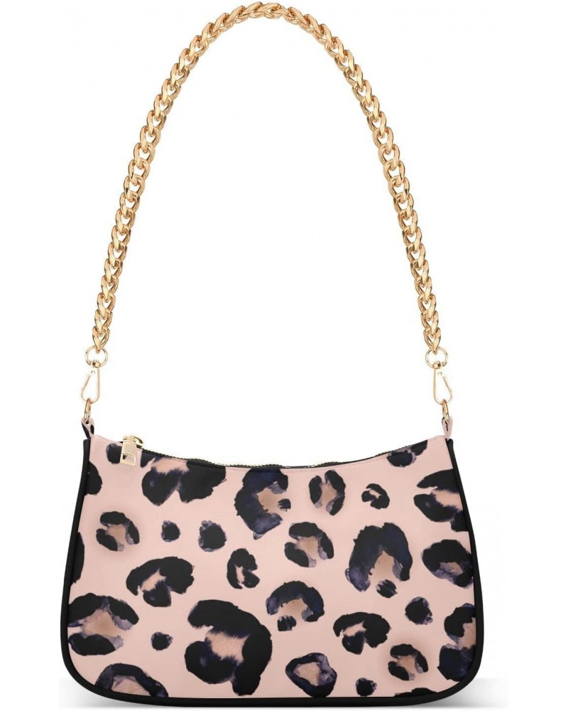 Watercolor Animal Snow Leopard Pink Beige Shoulder Bag Purse for Women Tote Handbag with Zipper Closure $14.57 Totes