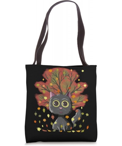 Cute Kawaii Black Cat Autumn Leaves Fall Thanksgiving Tote Bag $11.37 Totes