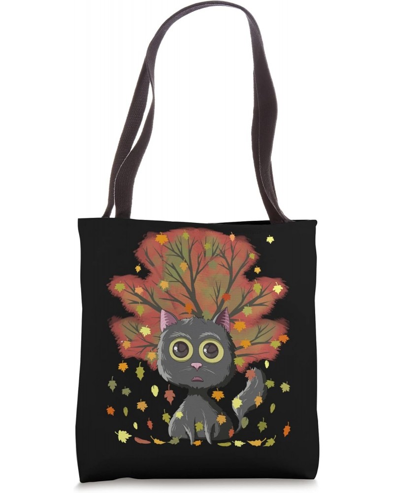 Cute Kawaii Black Cat Autumn Leaves Fall Thanksgiving Tote Bag $11.37 Totes