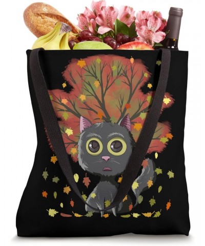 Cute Kawaii Black Cat Autumn Leaves Fall Thanksgiving Tote Bag $11.37 Totes