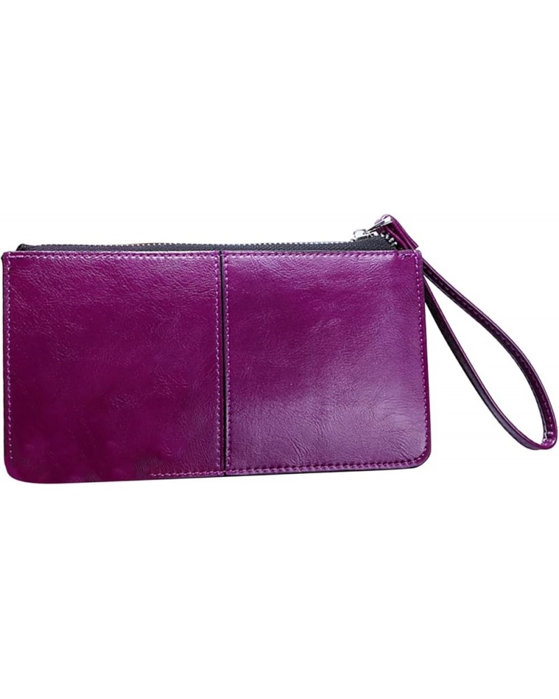 Women Hand-held Wallet Pure Color Coin Purse Phone Wristlet with Zipper Pocket Purple $8.67 Wristlets