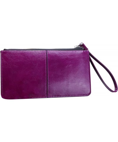 Women Hand-held Wallet Pure Color Coin Purse Phone Wristlet with Zipper Pocket Purple $8.67 Wristlets