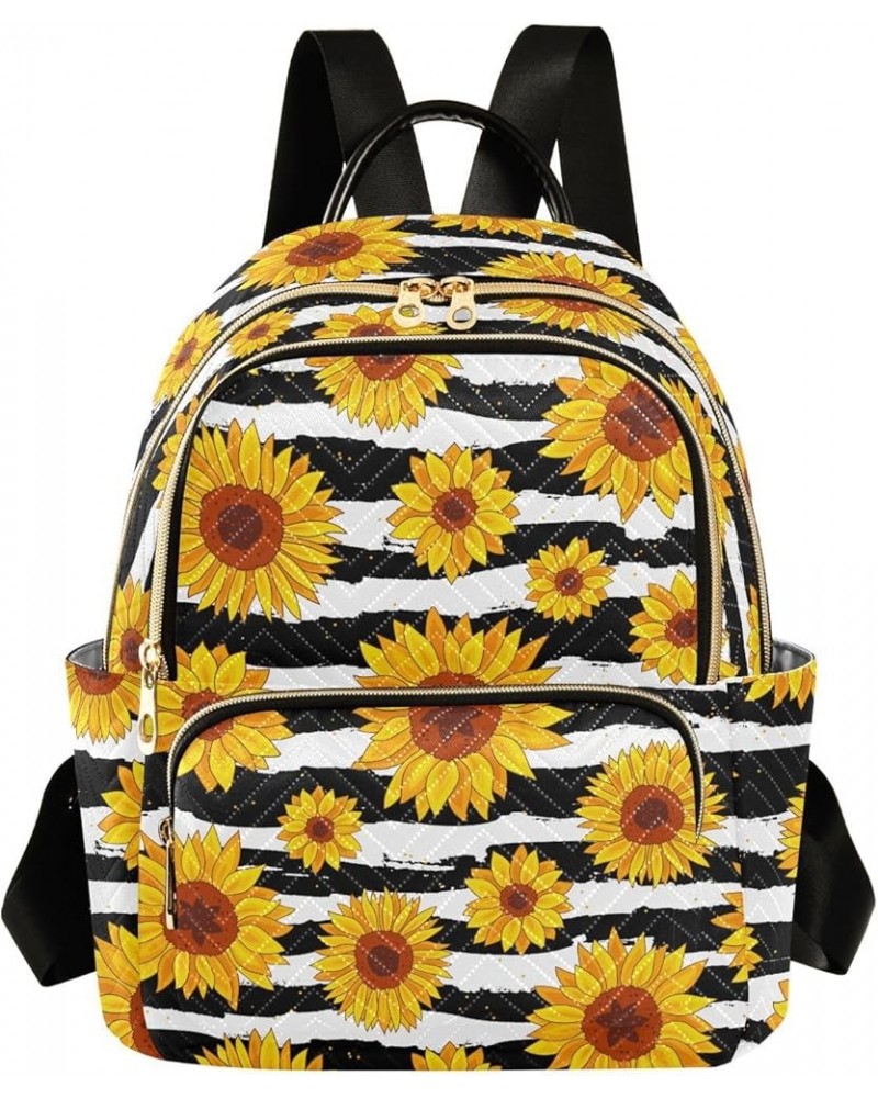 Sunflowers on Striped Black and White Backpack Purse for Women Lightweight Back Pack Casual Daypack Travel Shoulder Bag Bookb...