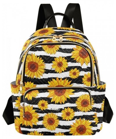 Sunflowers on Striped Black and White Backpack Purse for Women Lightweight Back Pack Casual Daypack Travel Shoulder Bag Bookb...