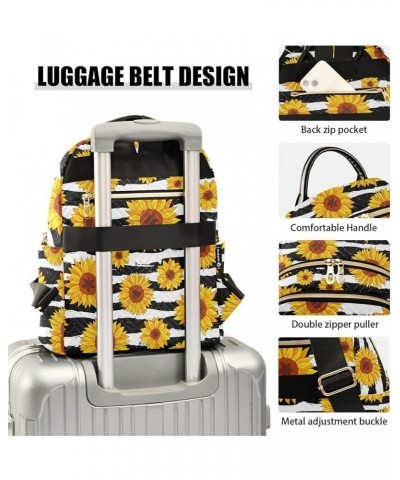 Sunflowers on Striped Black and White Backpack Purse for Women Lightweight Back Pack Casual Daypack Travel Shoulder Bag Bookb...