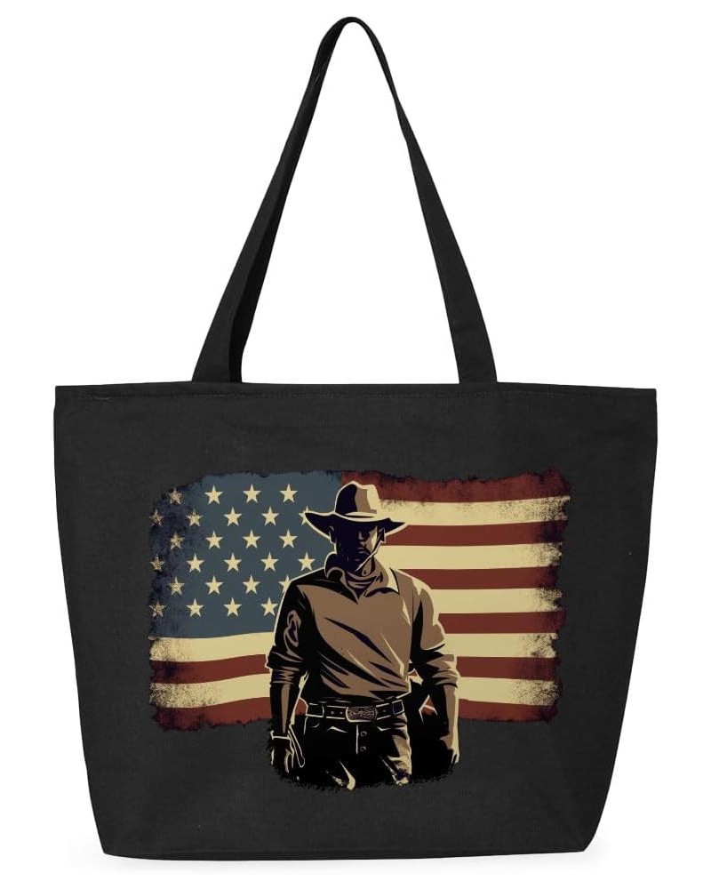 Patriotic Cowboy Zippered Tote Bag - Best Tote Bags - Cool Tote Bags Black $23.19 Totes