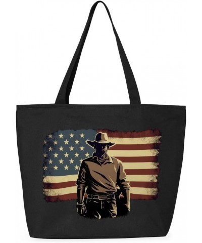 Patriotic Cowboy Zippered Tote Bag - Best Tote Bags - Cool Tote Bags Black $23.19 Totes