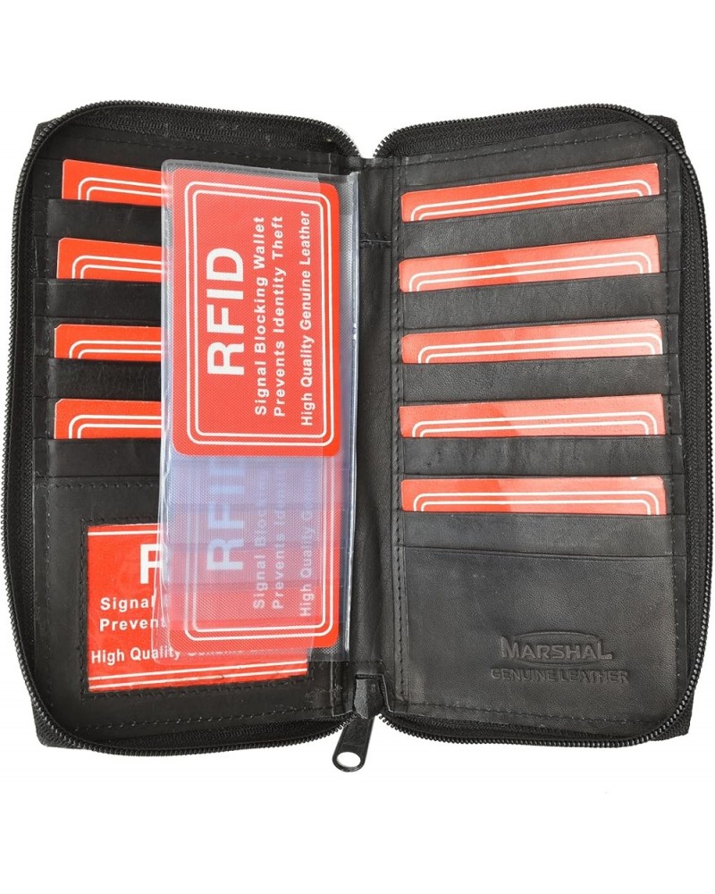 Genuine Leather Zip Around Credit Card Organizer Wallet with Id Window RFID Black $14.44 Wallets