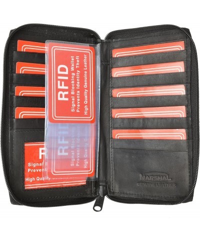 Genuine Leather Zip Around Credit Card Organizer Wallet with Id Window RFID Black $14.44 Wallets