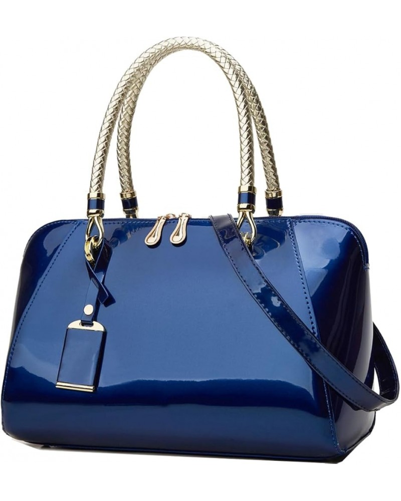 Glossy Women Handbag Patent Leather Large Size Top-Handle Bag Shiny Shoulder Bag Tote Evening Purse Party Satchel Blue $32.58...