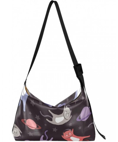 Cartoon Cats Astronauts Black and Red Purple Adults Cross Bag Fall Men Sling Bags Crossbody Zipper Bag $16.50 Hobo Bags