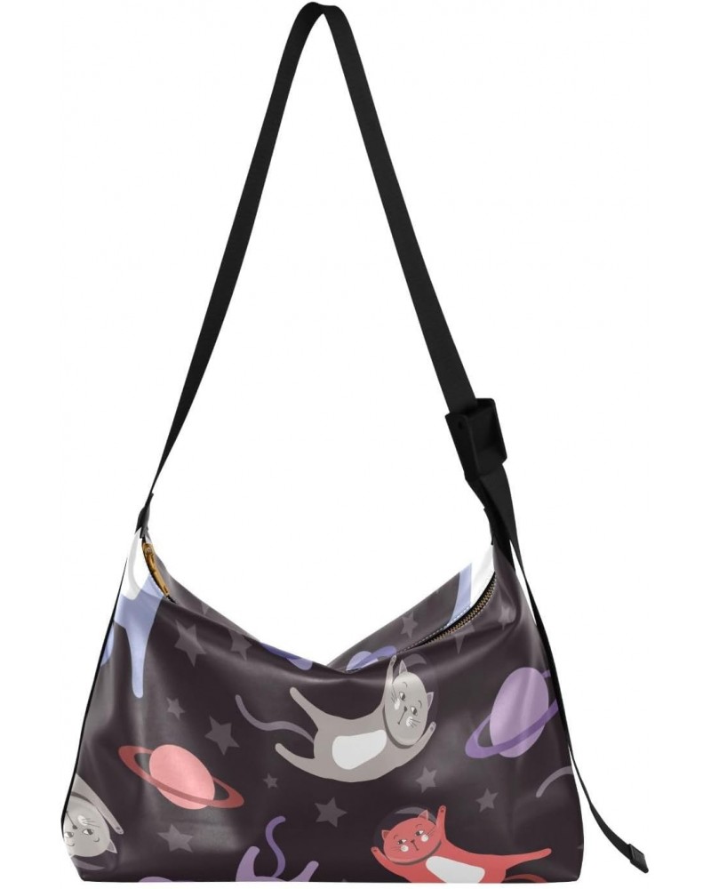 Cartoon Cats Astronauts Black and Red Purple Adults Cross Bag Fall Men Sling Bags Crossbody Zipper Bag $16.50 Hobo Bags