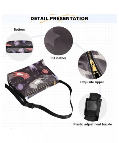 Cartoon Cats Astronauts Black and Red Purple Adults Cross Bag Fall Men Sling Bags Crossbody Zipper Bag $16.50 Hobo Bags