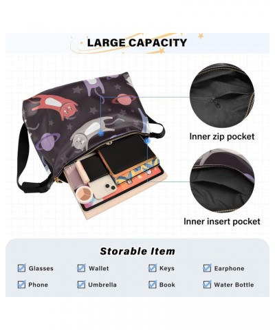 Cartoon Cats Astronauts Black and Red Purple Adults Cross Bag Fall Men Sling Bags Crossbody Zipper Bag $16.50 Hobo Bags