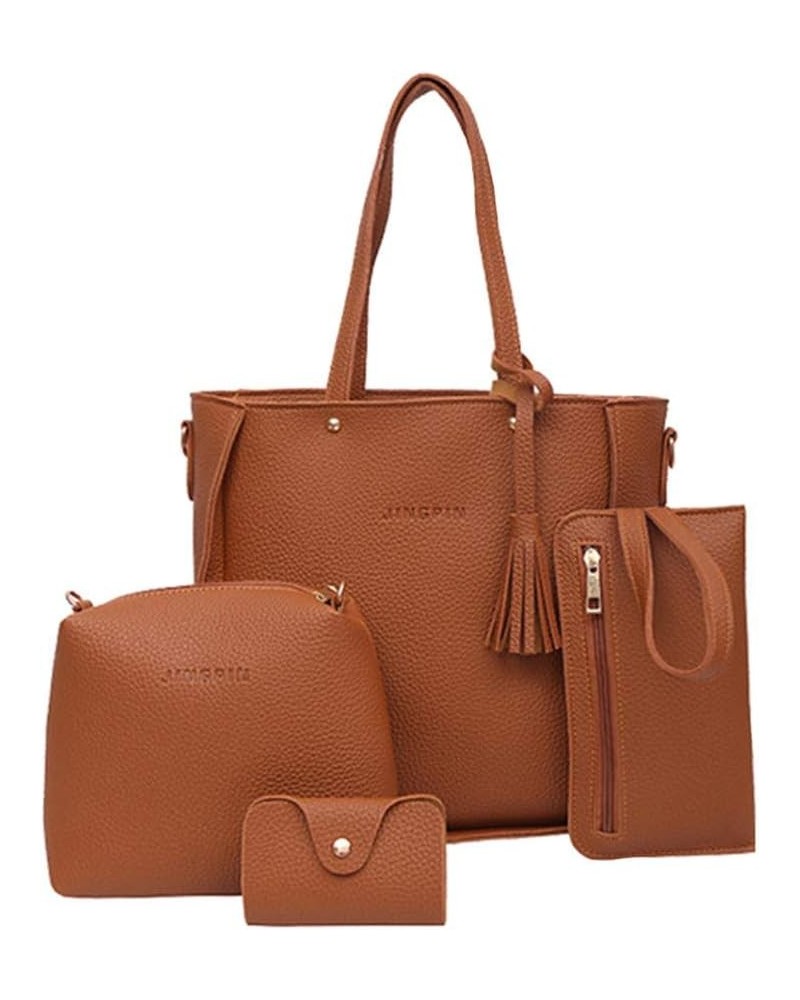 Bags Four Bag Four Tote Women Bags Pieces Wallet Handbag Shoulder Crossbody Set Bag Cute Handbags Brown $7.06 Totes