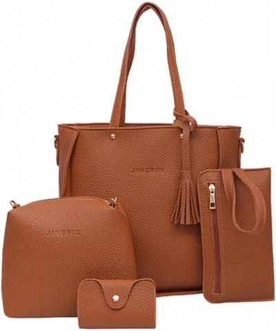 Bags Four Bag Four Tote Women Bags Pieces Wallet Handbag Shoulder Crossbody Set Bag Cute Handbags Brown $7.06 Totes