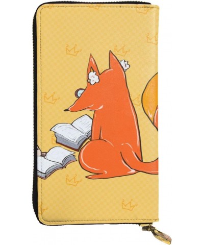 Sunflower seeds and foxes picture Leather long clutch wallet : Comfortable, lightweight, waterproof, durable 7.48 x 4.13 in $...