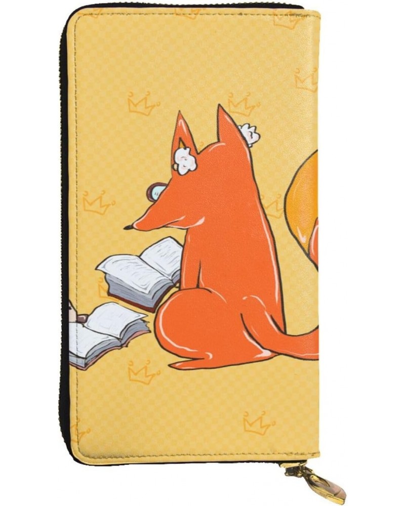 Sunflower seeds and foxes picture Leather long clutch wallet : Comfortable, lightweight, waterproof, durable 7.48 x 4.13 in $...