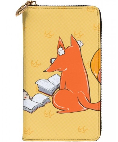 Sunflower seeds and foxes picture Leather long clutch wallet : Comfortable, lightweight, waterproof, durable 7.48 x 4.13 in $...