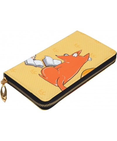 Sunflower seeds and foxes picture Leather long clutch wallet : Comfortable, lightweight, waterproof, durable 7.48 x 4.13 in $...