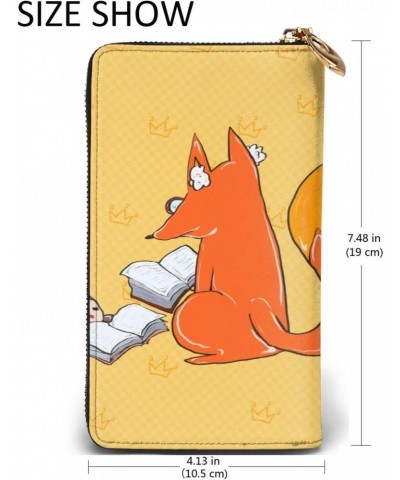 Sunflower seeds and foxes picture Leather long clutch wallet : Comfortable, lightweight, waterproof, durable 7.48 x 4.13 in $...