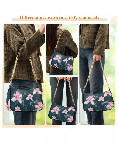 Tropical Leaves Shoulder Bag for Women Fabric Crescent Handbag with Zipper Chain Clutch Purses for Concert Teen Girls Travel ...