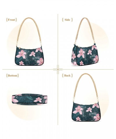 Tropical Leaves Shoulder Bag for Women Fabric Crescent Handbag with Zipper Chain Clutch Purses for Concert Teen Girls Travel ...