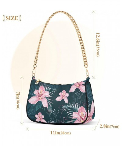 Tropical Leaves Shoulder Bag for Women Fabric Crescent Handbag with Zipper Chain Clutch Purses for Concert Teen Girls Travel ...