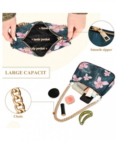 Tropical Leaves Shoulder Bag for Women Fabric Crescent Handbag with Zipper Chain Clutch Purses for Concert Teen Girls Travel ...