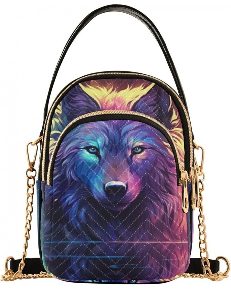 Watercolor Trees in Autumn with River Shoulder Handbag, Trendy Crossbody Purses Removable Strap Crossbody Wolf in Purple and ...