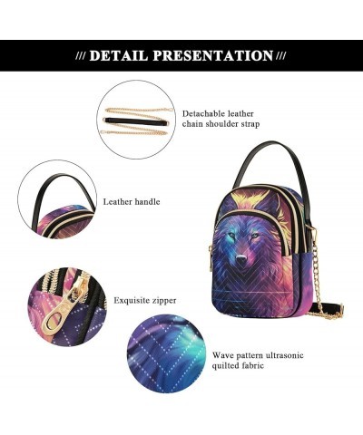 Watercolor Trees in Autumn with River Shoulder Handbag, Trendy Crossbody Purses Removable Strap Crossbody Wolf in Purple and ...