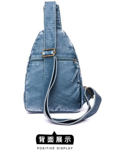 Washed Leather Chest Bag for Women Sling Handbag Casual Daypack Small Backpack Blue $16.50 Crossbody Bags